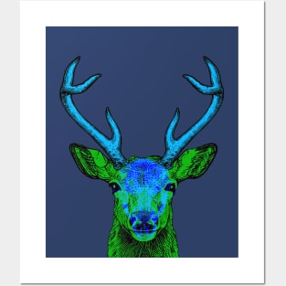 Deer Skull Interactive Green&Blue Filter T-Shirt #2 By Red&Blue Posters and Art